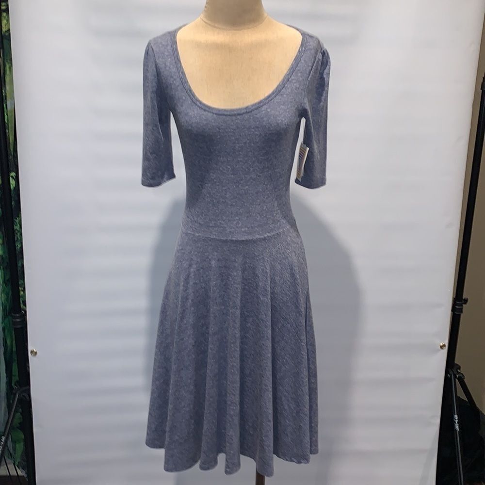 Lularoe blue gray heathered Nicole dress, NWT, XS